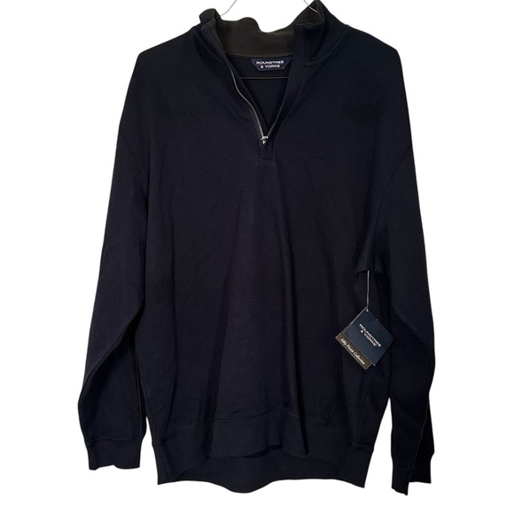 Roundtree & Yorke Shirt Mockneck Navy Silky Finish Quarter Zip Sweater Sz XL - Picture 1 of 10